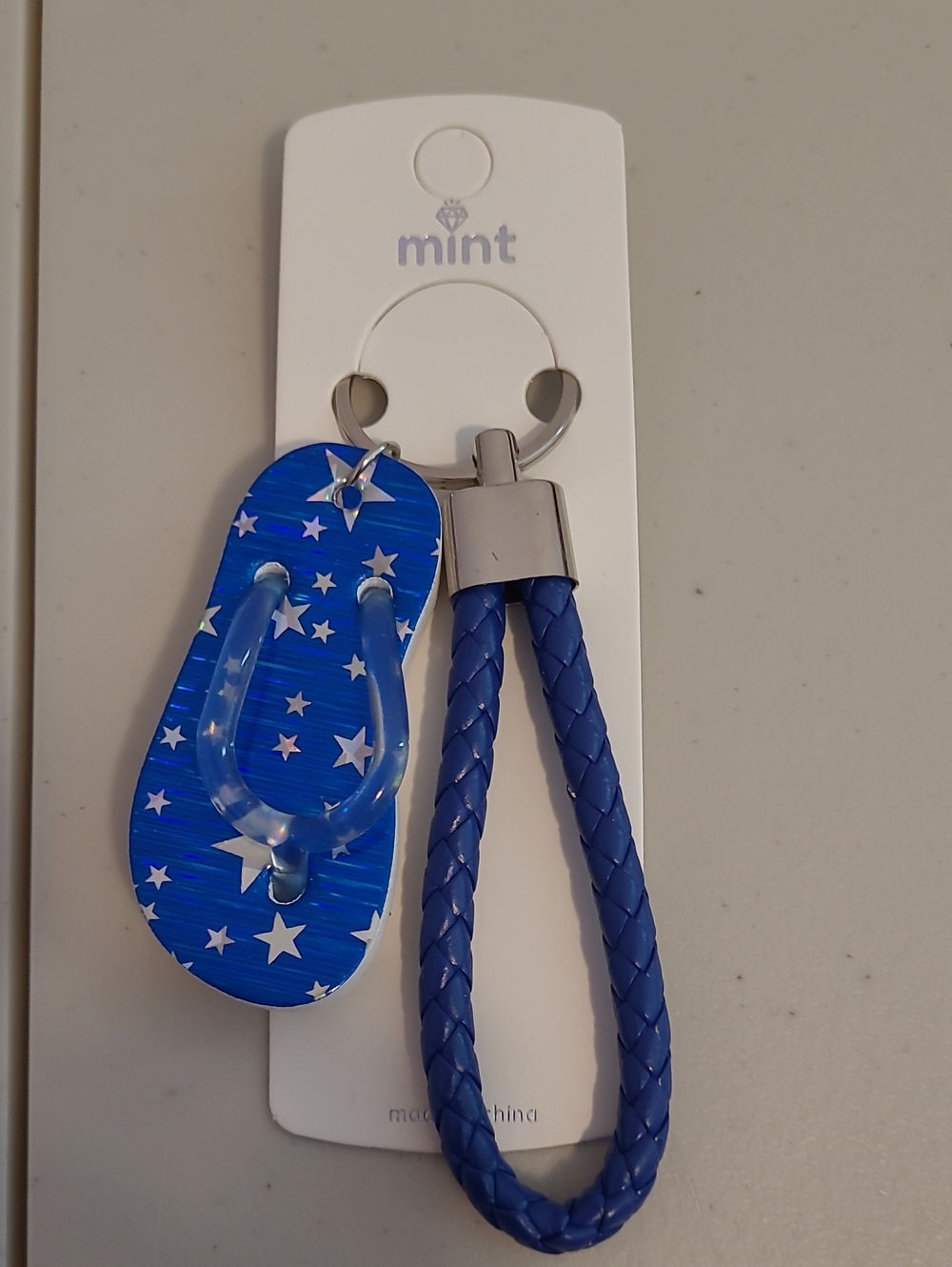 Mint Blue Star Flip-Flop Keyring with Braided Loop